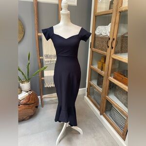 Lulu's Blue Sheath Midi Dress with Sweetheart Neckline